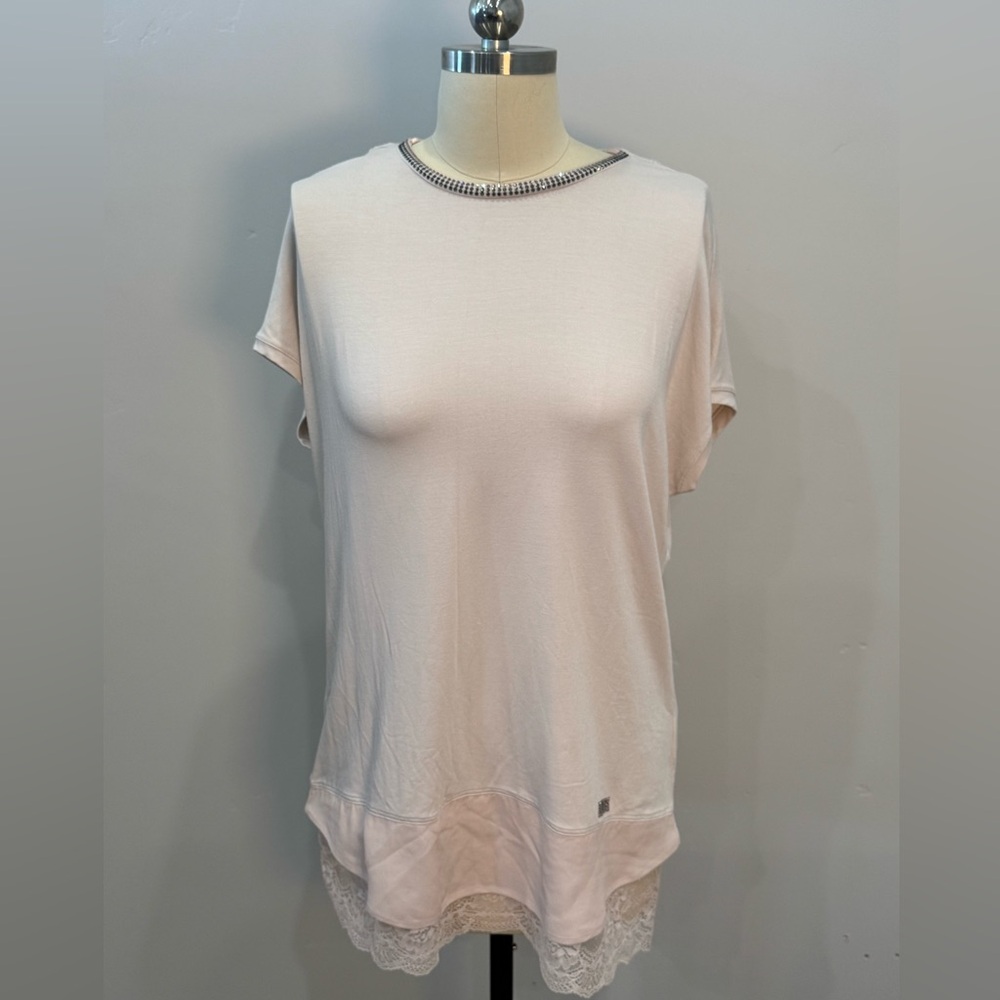 🌸 4 for $30 VDP Club Italian Women's Short Sleeve Top with Lace Hem NWT